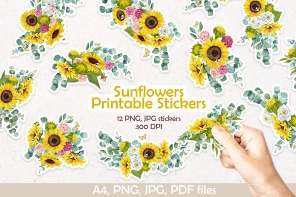 Download Sunflowers Printable Digital Stickers - Digital Collection