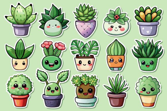 Download Kawaii Cute Potted Plant Sticker Set - Premium Resources