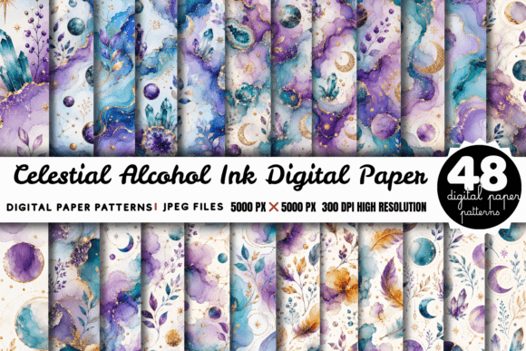 Download Celestial Alcohol Ink Digital Paper - Digital Collection