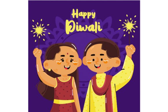 Download Happy Diwali Cartoon Kids Illustration - Cartoon kids Collection