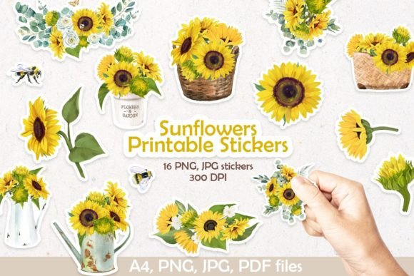 Download Sunflowers Printable Digital Stickers - Digital Collection