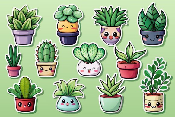 Download Kawaii Cute Potted Plant Sticker Set - Premium Resources