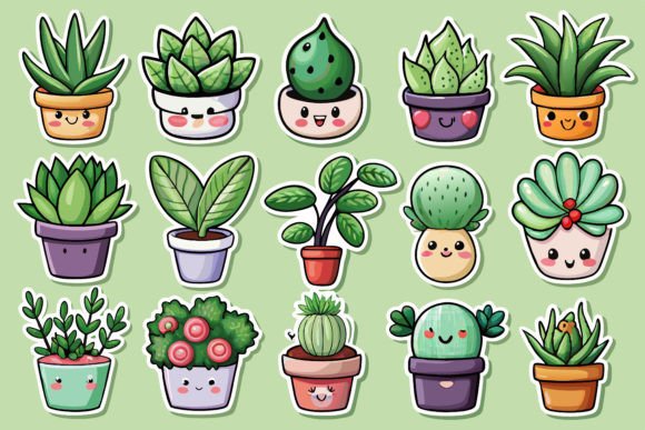 Download Kawaii Cute Potted Plant Sticker Set - Premium Resources