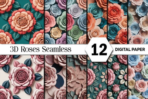 Download 3D Roses Seamless Digital Paper Pack - Digital Collection